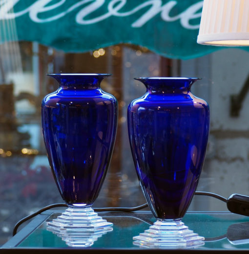 Paire Vases Cristal Baccarat bleus Galerie Maxime marché vernaison