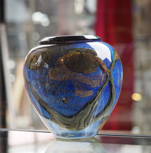 Grand vase Jean Claude Novaro bleu or Galerie Maxime Marché Vernaison