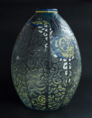 Exceptionnel vase Andre Delatte Nancy Art Deco email Enameled Glass Galerie Maxime Marché Vernaison