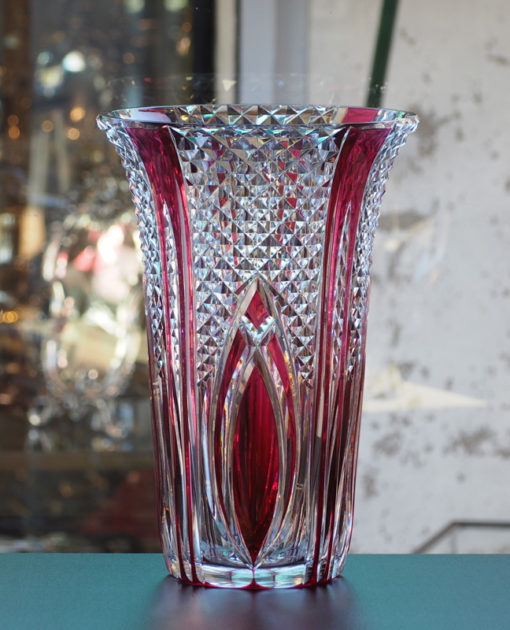 Vase Cristal Val Saint Lambert rouge Galerie Maxime Marché Vernaison